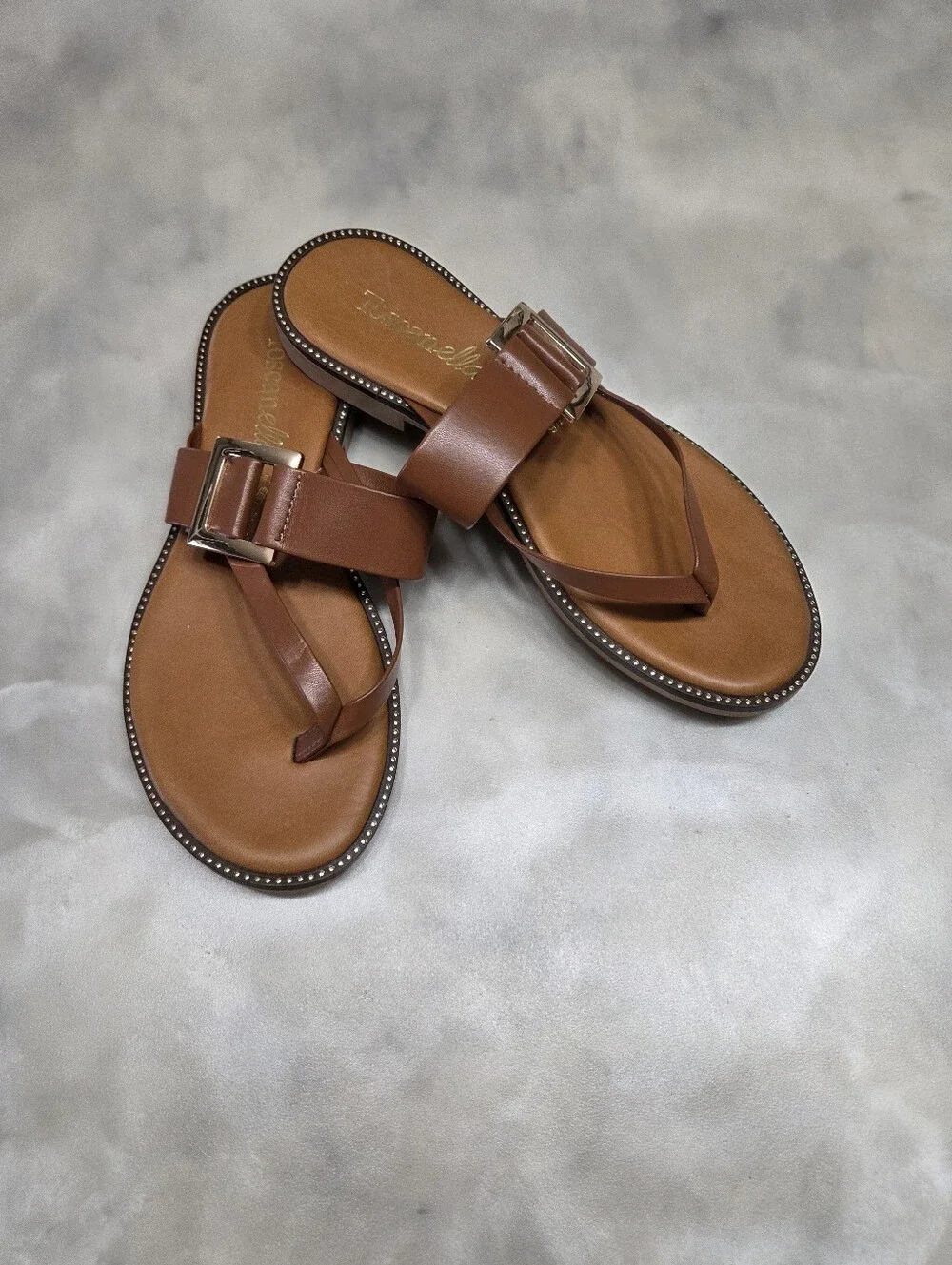 Toscanella Brown Buckle Thong Sandals Size 9.5